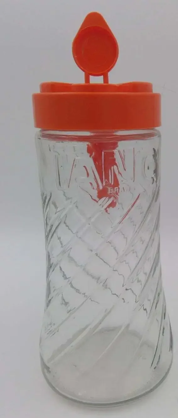 Vintage 1970s TANG Anchor Hocking Glass Orange Lid 1 Qt. Drink Pitcher